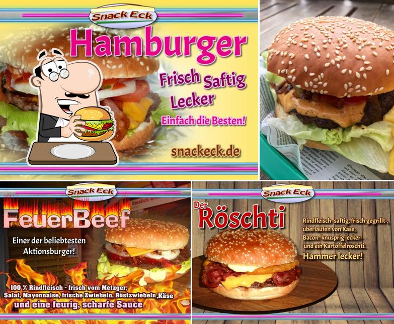 Essayez l'un des hamburgers disponible à Snack Eck