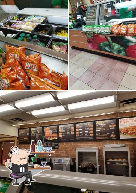 Take a look at the picture showing interior and food at Subway