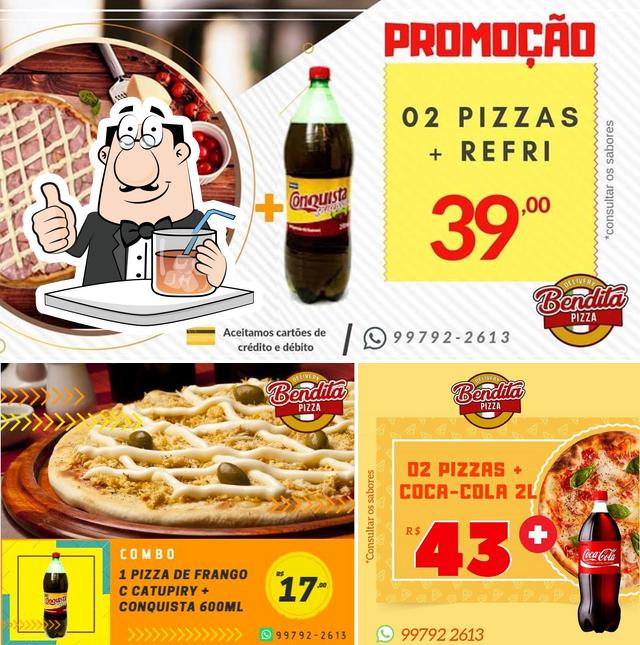 A foto da bebida e comida no Bendita Pizza - Delivery