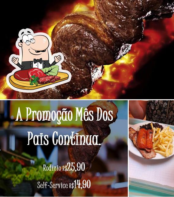 Escolha refeições de carne no Churrascaria Chimarrão