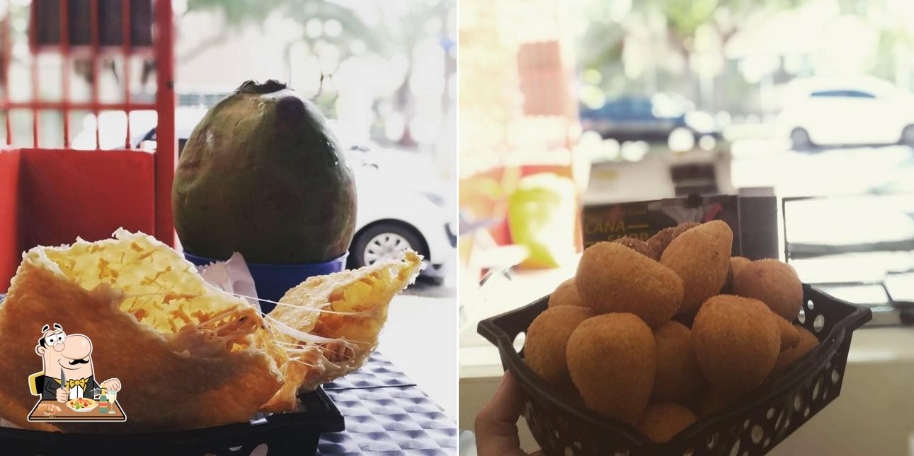 Comida em Noluwanel - pastel, salgado, caldo de cana e água de coco