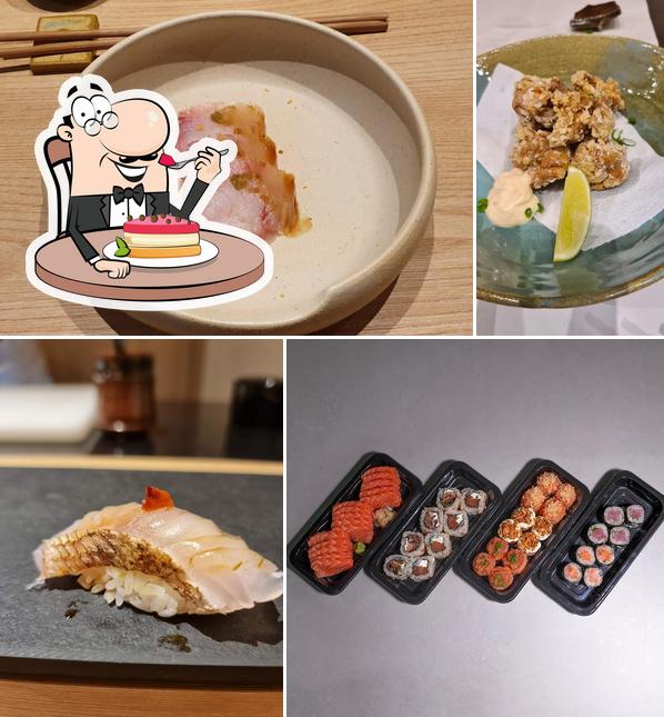 Restaurante Suzushi Bar Japonês Ramen Yakitori Gyudon Unagi don Sushi tradicional oferece uma variedade de sobremesas
