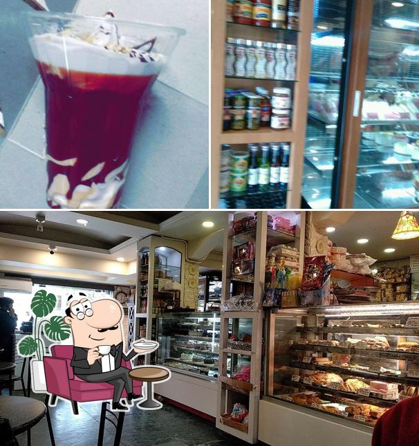 Check out the picture showing interior and beverage at Donald's Pastry Shop