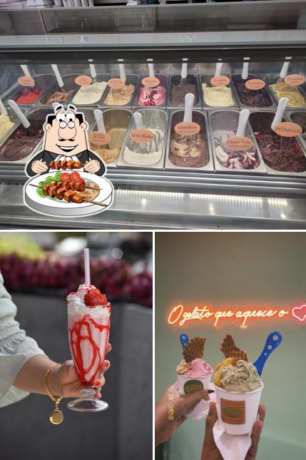 Confira a imagem mostrando comida e interior a Piubello Gelateria Sorveteria Cafeteria