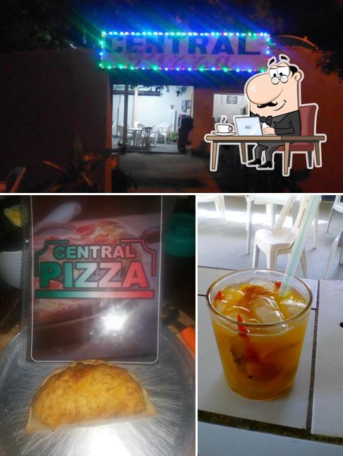 A ilustração a Central Pizza’s interior e comida