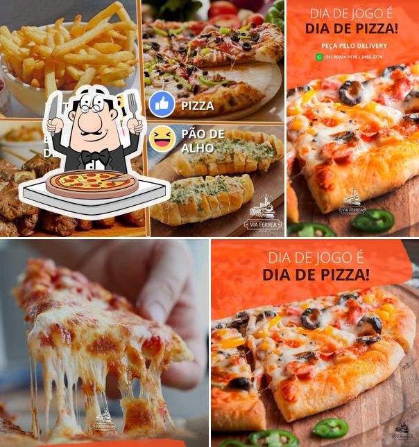 Escolha pizza no Via Férrea Pizzaria e Churrascaria