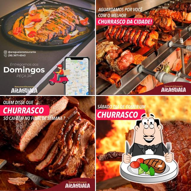 Escolha pratos de carne no Araguaia Restaurante E Churrascaria