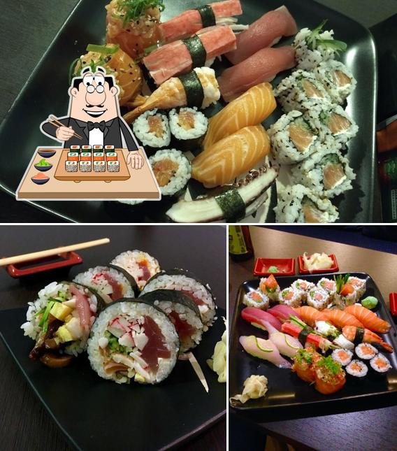 Rolos de sushi são servidos no Nagai Sushi Bar