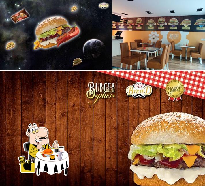 Изображение, на котором видны еда и внутреннее оформление в BurgerFactory