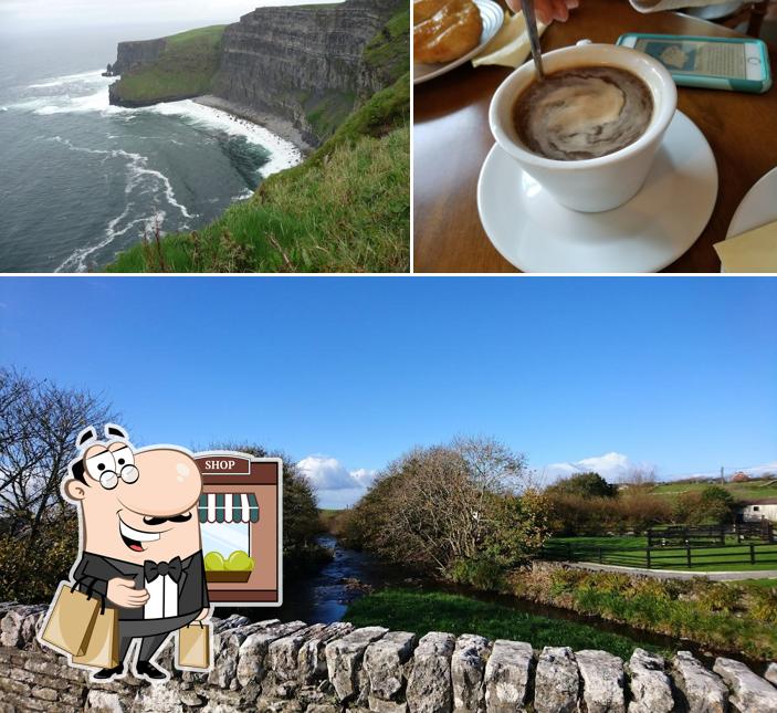 The picture of exterior and beverage at Doolin Café