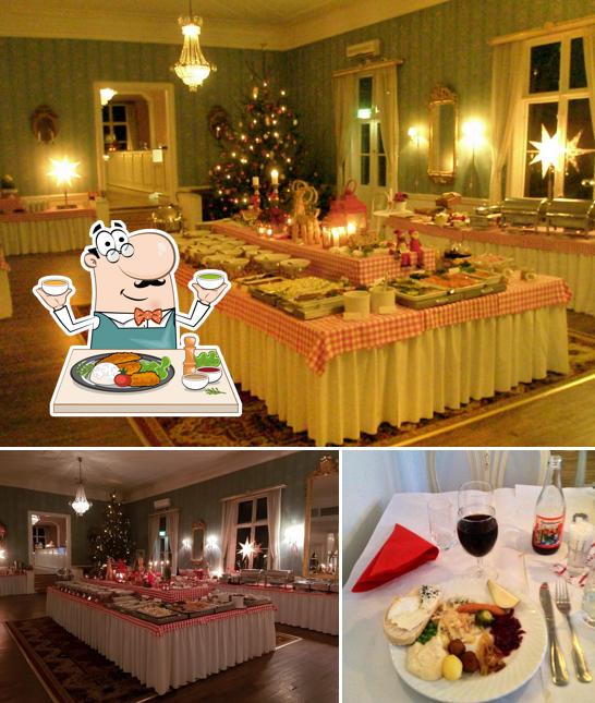 Take a look at the photo showing food and wine at Gustafsbergs Badrestaurang