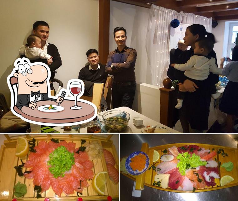 Observa las fotografías que muestran comida y comedor en Tokyo Sushi Bar
