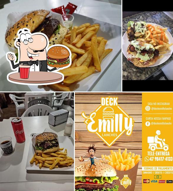 Consiga um hambúrguer no Deck da Emilly Lanches