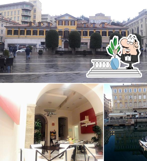 Tra le diverse cose da Hotel Coppe Trieste si possono trovare la esterno e tavolo da pranzo