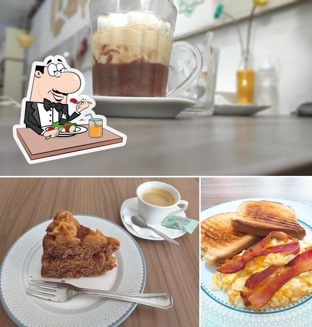 Esta é a ilustração apresentando comida e bebida no Santinha Café