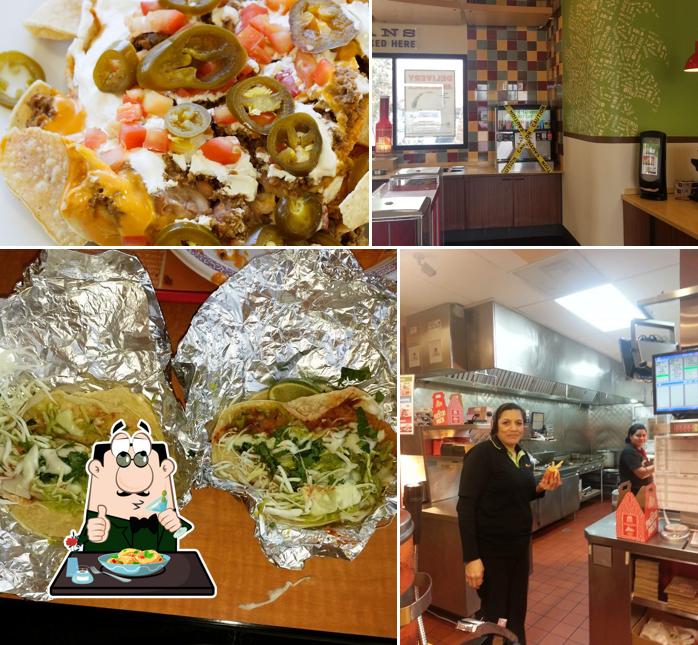 This is the picture showing food and interior at Del Taco