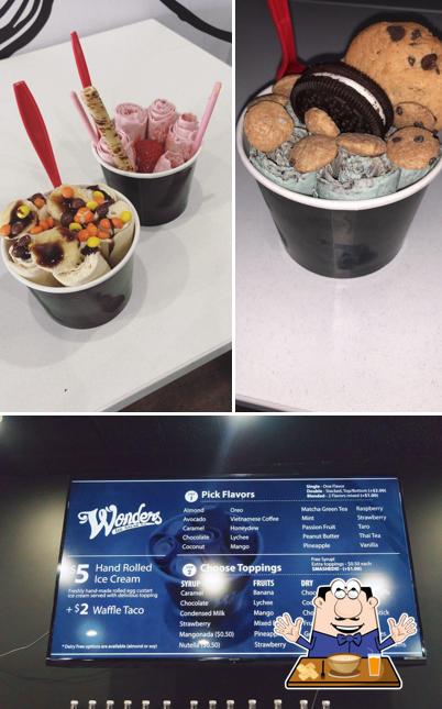 Mira las fotografías que muestran comida y exterior en Wonders Ice Cream & Boba