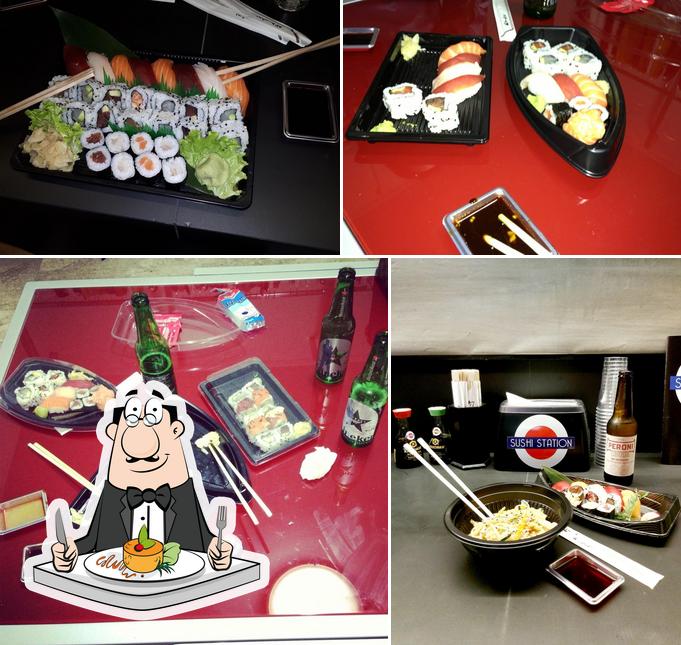 Tra le diverse cose da Sushi Station si possono trovare la cibo e bevanda