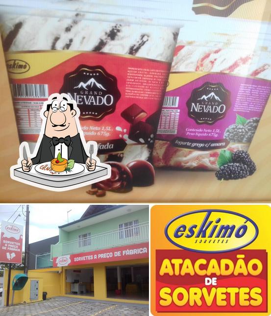 Confira a ilustração mostrando comida e exterior no Eskimó Sorvetes