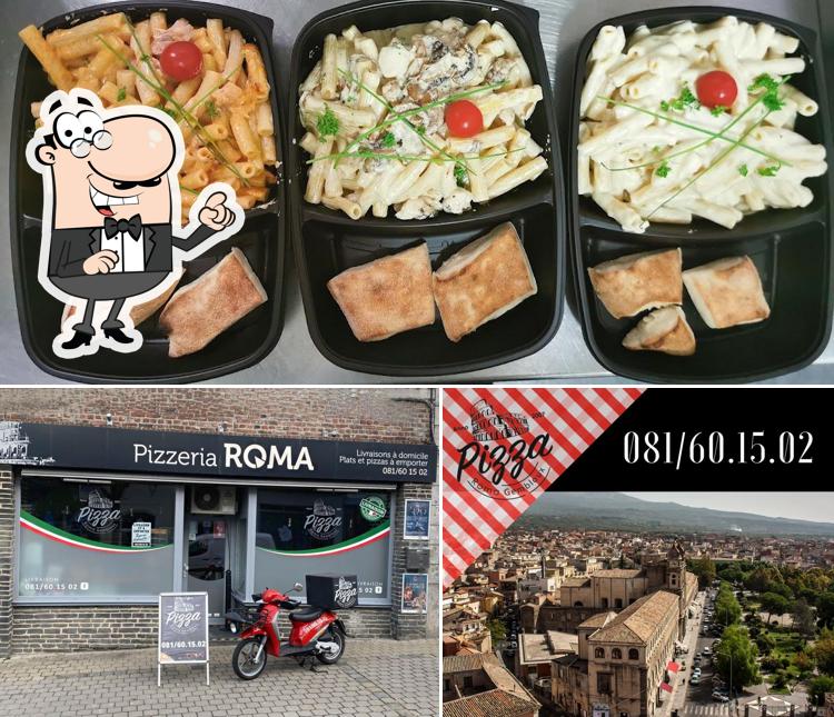 Посмотрите на этот снимок, где видны внешнее оформление и еда в Pizzeria Roma Gembloux