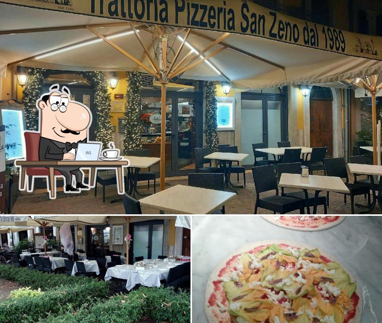 La foto di interni e pizza da Trattoria Pizzeria San Zeno