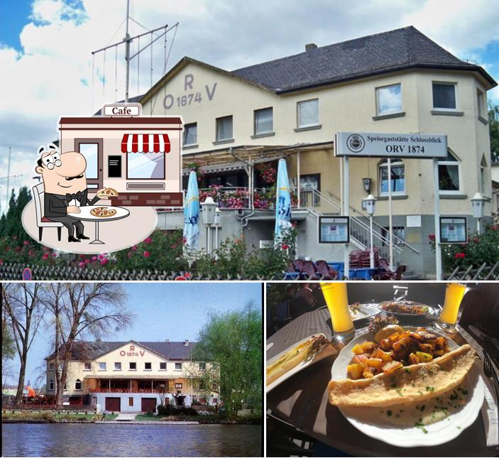 Mira las fotos donde puedes ver exterior y bebida en Restaurant Schloßblick
