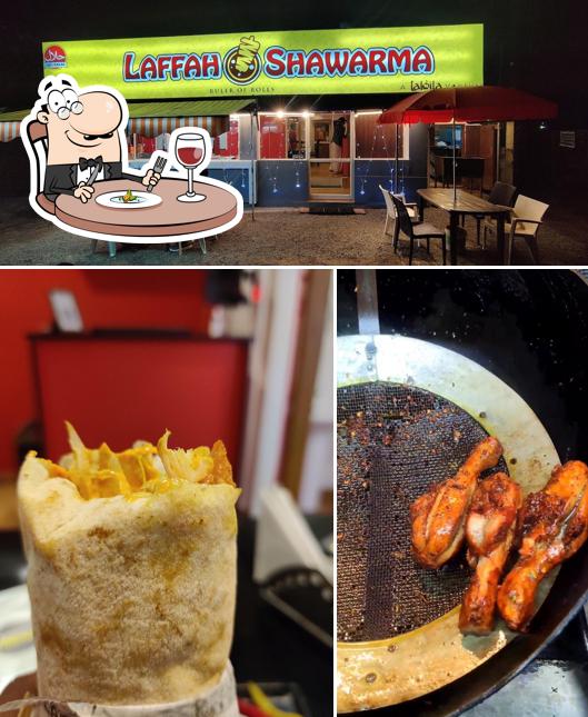 Check out the image depicting food and interior at Laffah Shawarma
