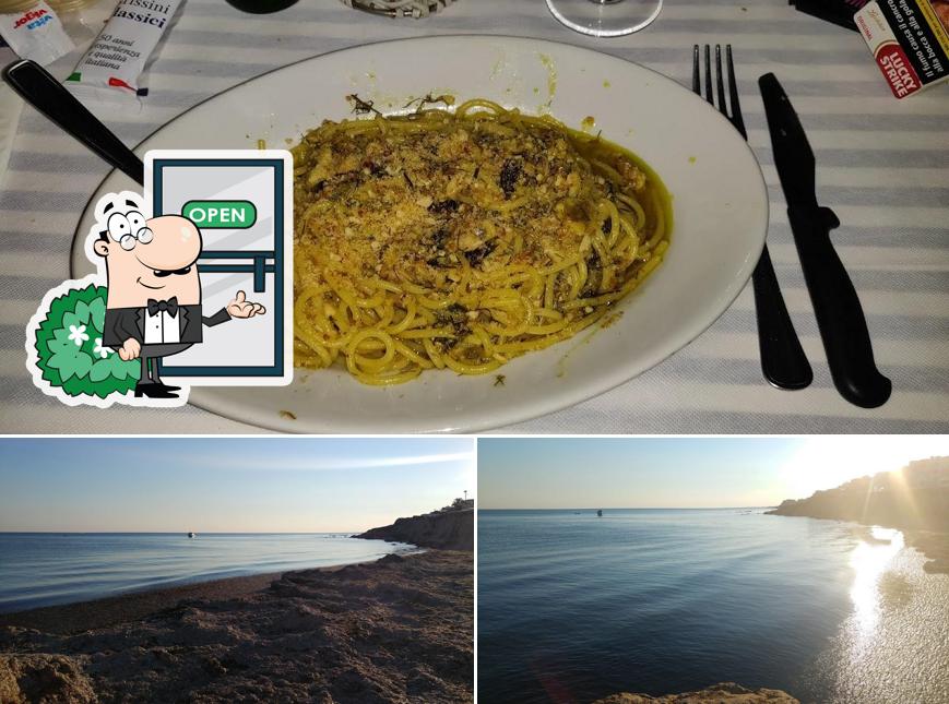 La esterno e cibo del ristorante