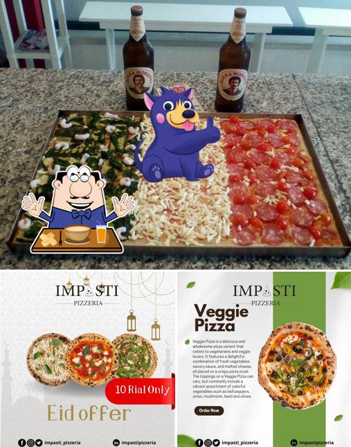 Impasti pizza e basi pizza si caratterizza per la cibo e birra