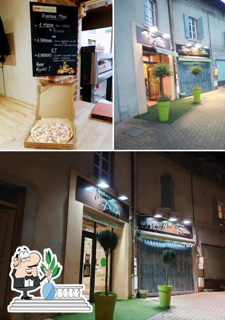 Это снимок, где изображены внешнее оформление и доска для меню в Instant Pizza Châtillon-sur-Chalaronne