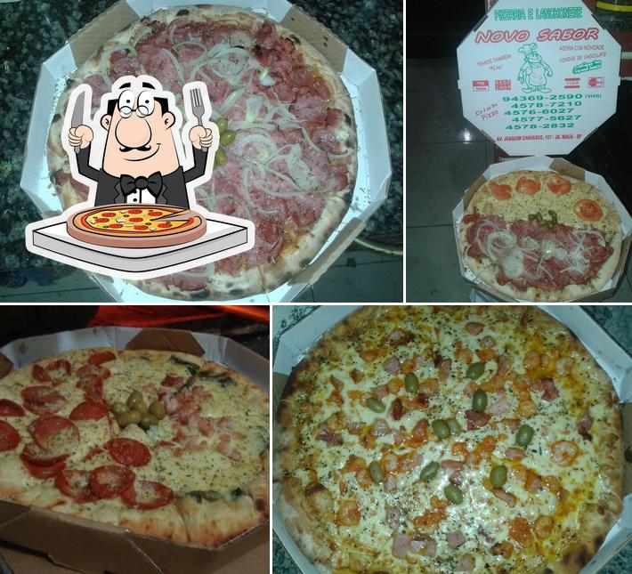 Escolha pizza no Pizzaria e Lanchonete Novo Sabor