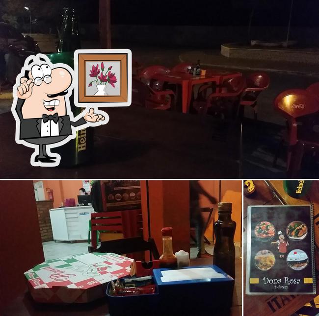 Esta é a foto ilustrando interior e comida a Dona Rosa Pizzaria e Delivey - Pizzaria