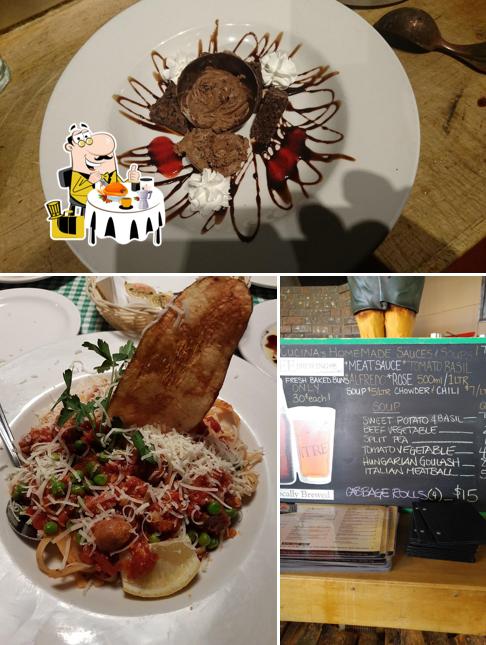 This is the photo displaying food and blackboard at La Cucina Ristorante
