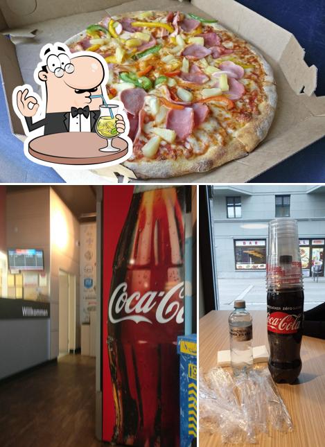 Questa è la foto che raffigura la bevanda e pizza di Domino's Pizza Dietikon