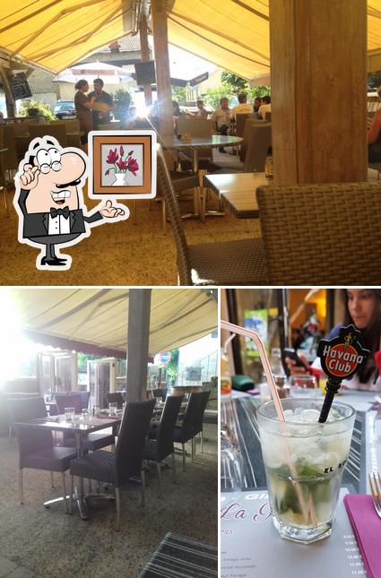 This is the picture depicting interior and beverage at La grange