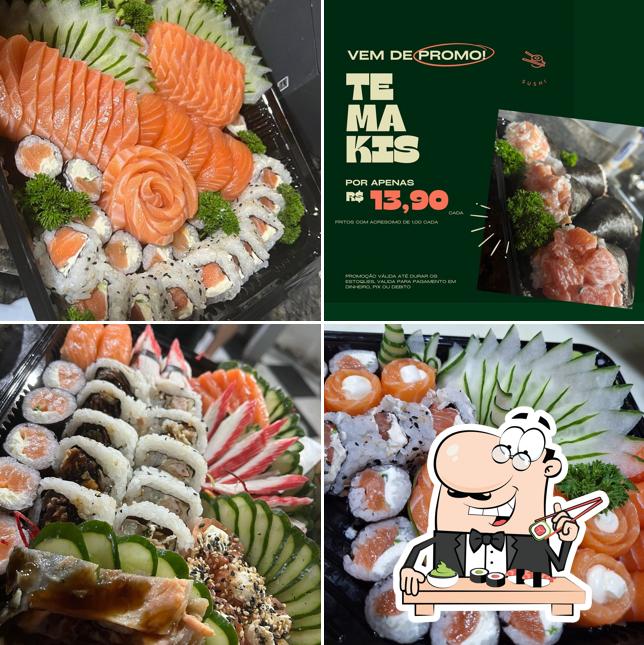 Rolos de sushi são disponibilizados no Haru Sushi Ninja