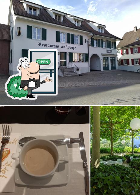 Questa è la immagine che raffigura la esterno e bevanda di Restaurant zur Waage