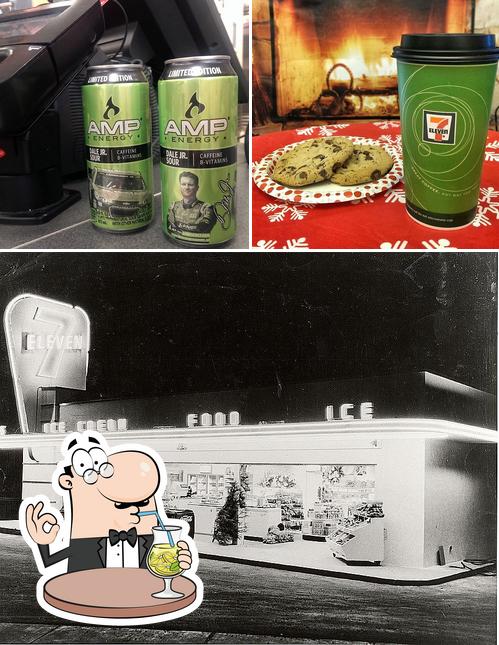 The picture of drink and interior at 7-Eleven