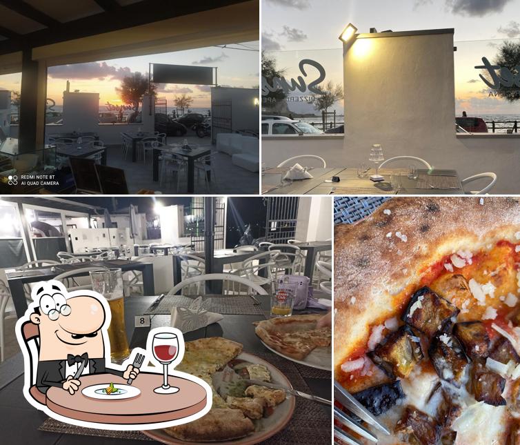 Tra le varie cose da sunset apericena pizzeria si possono trovare la cibo e tavolo da pranzo