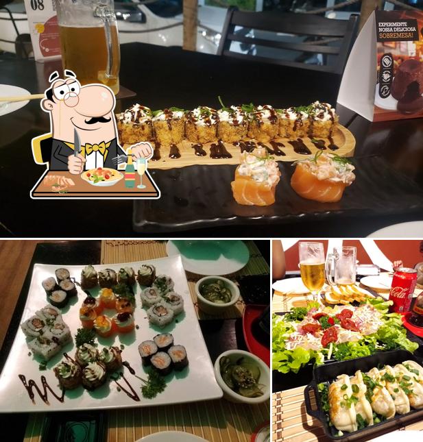 Esta é a ilustração mostrando comida e cerveja no SUSHI HOUSE EXPRESS