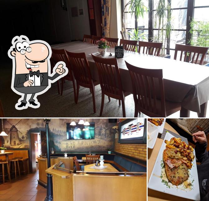 Check out the image showing interior and food at Zur Linde