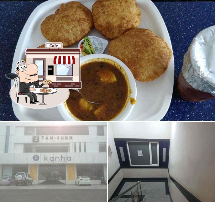 Take a look at the photo showing exterior and food at Kanha Restaurant