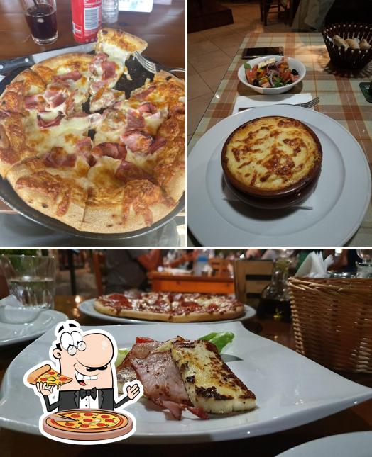 Probiert eine Pizza bei Londos Perasma Cafe-Restaurant