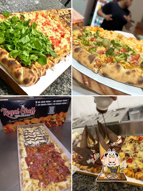 Consiga pizza no Royal Cheff Pizzaria e Marmitaria