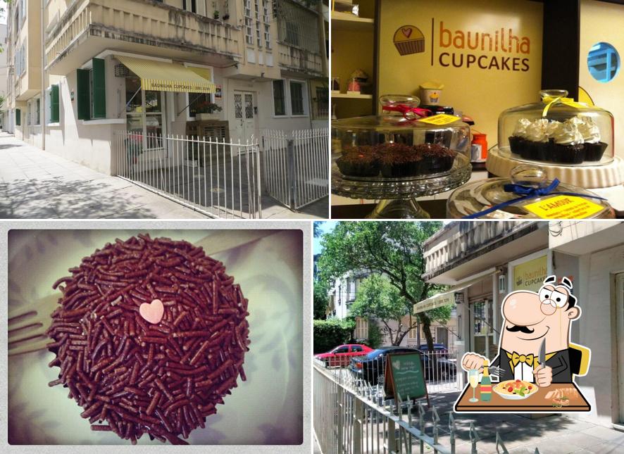 Entre diversos coisas, comida e exterior podem ser encontrados no Baunilha Cupcakes