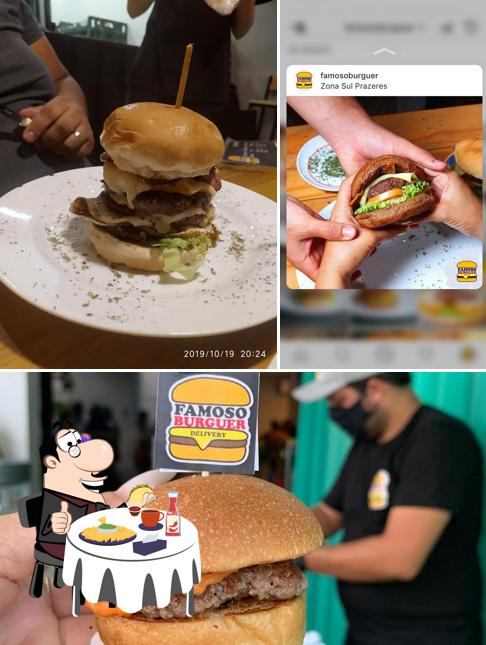 Experimente um dos hambúrgueres oferecidos no Famoso Burguer