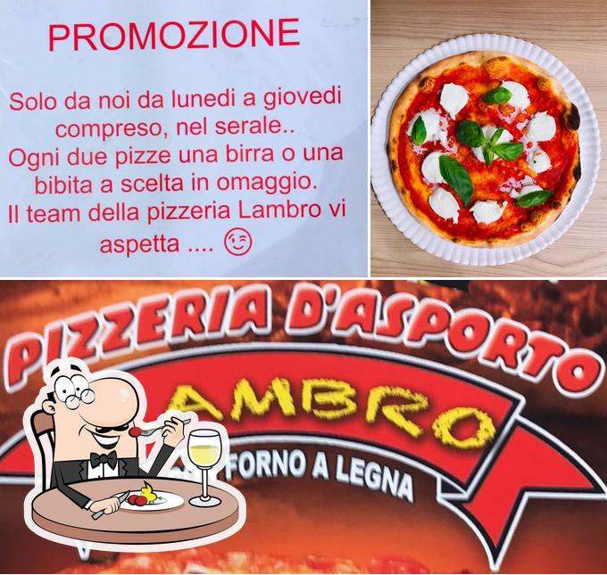 Questa è la foto che mostra la cibo e esterno di Pizzeria Lambro