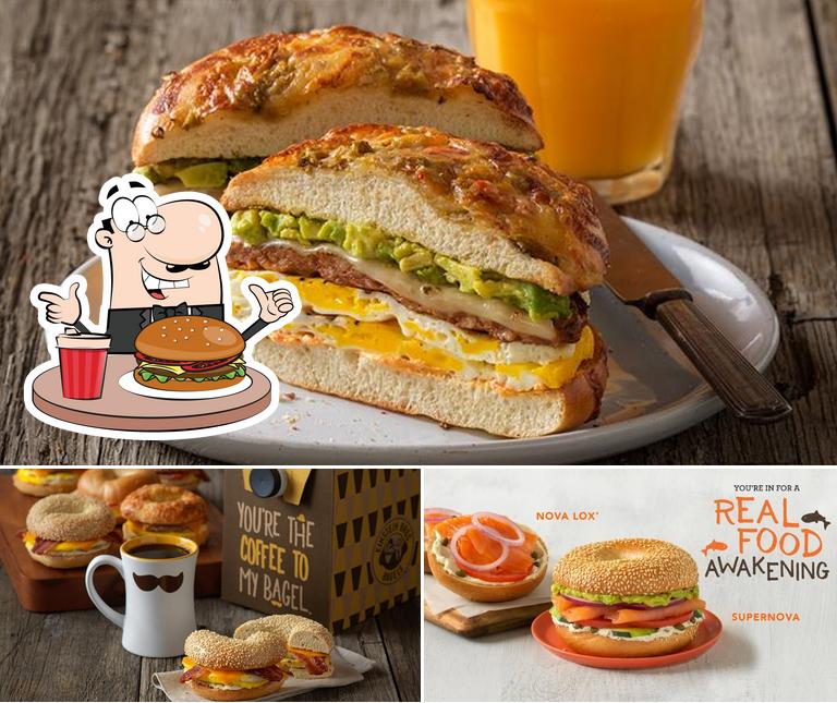 Order a burger at Einstein Bros. Bagels