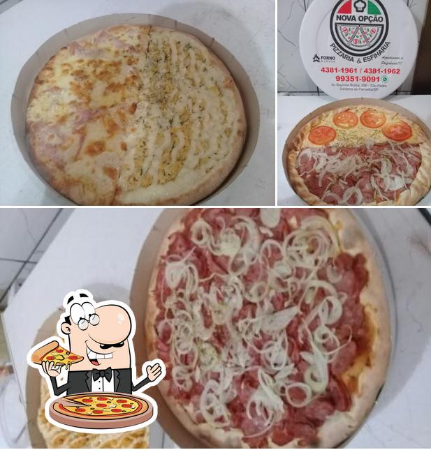 Consiga pizza no Nova Opção Pizzaria & Esfiharia