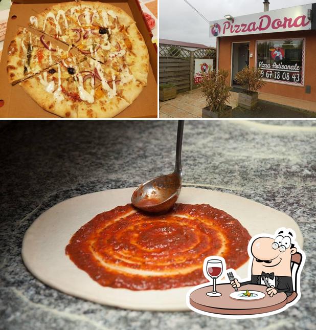 Parmi les diverses choses de la nourriture et la intérieur, une personne peut trouver sur pizza dora albi